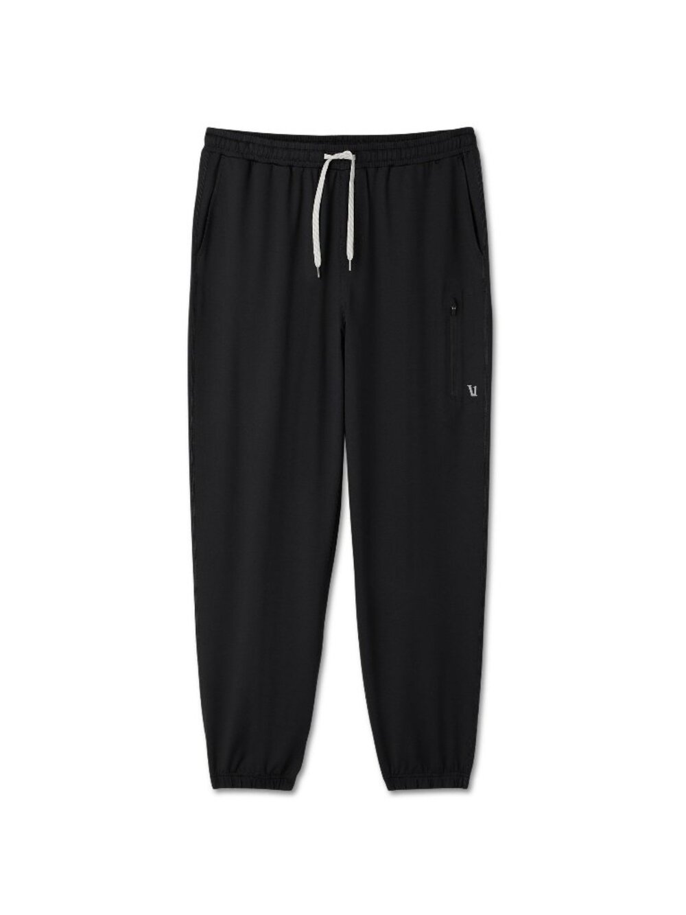 Vuori Mens Sunday Performance Sweatpants Black Elastic Waistband Zippered Pocket